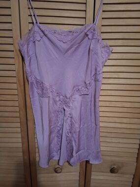 Anthropologie Lavender Lace-Trim Slip Chemise